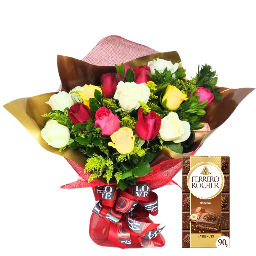 Buqu 15 Rosas - Arco-ris & Ferrero