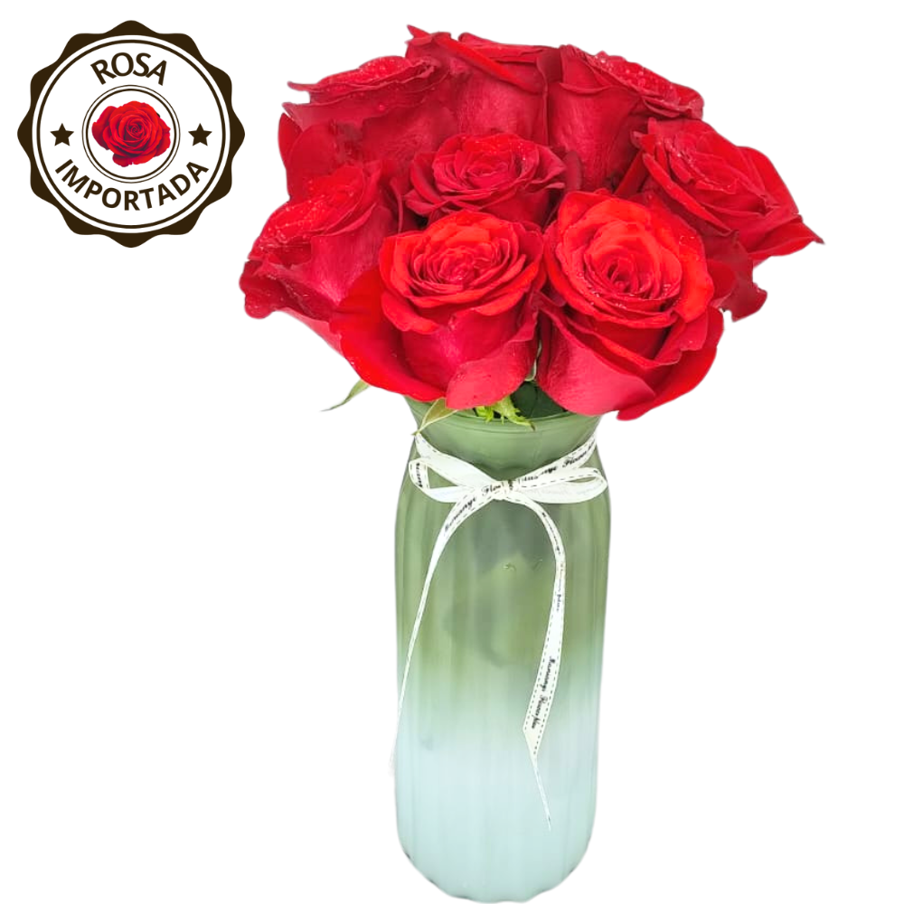 Arranjo 8 Rosas Importadas  Vaso Luxuoso