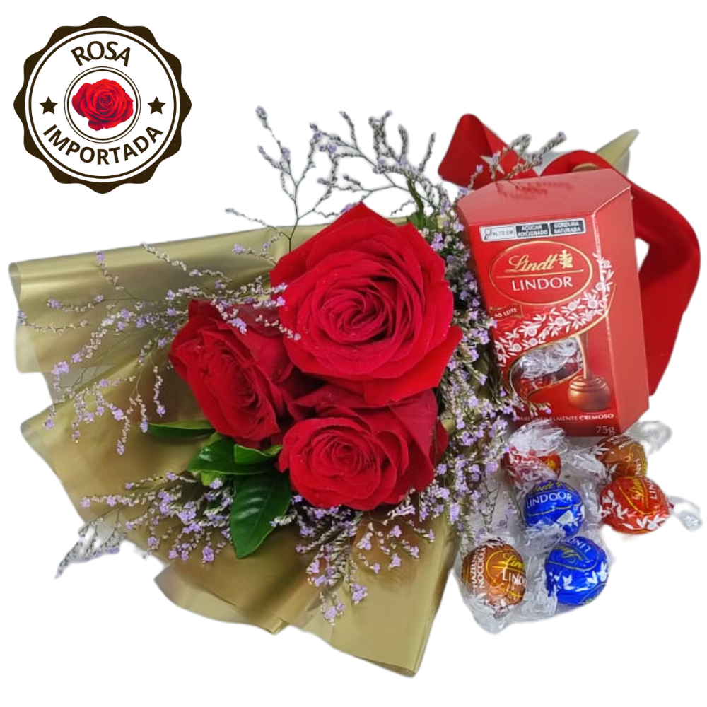 Buqu 3 Rosas Importadas  Beijo de Lindt