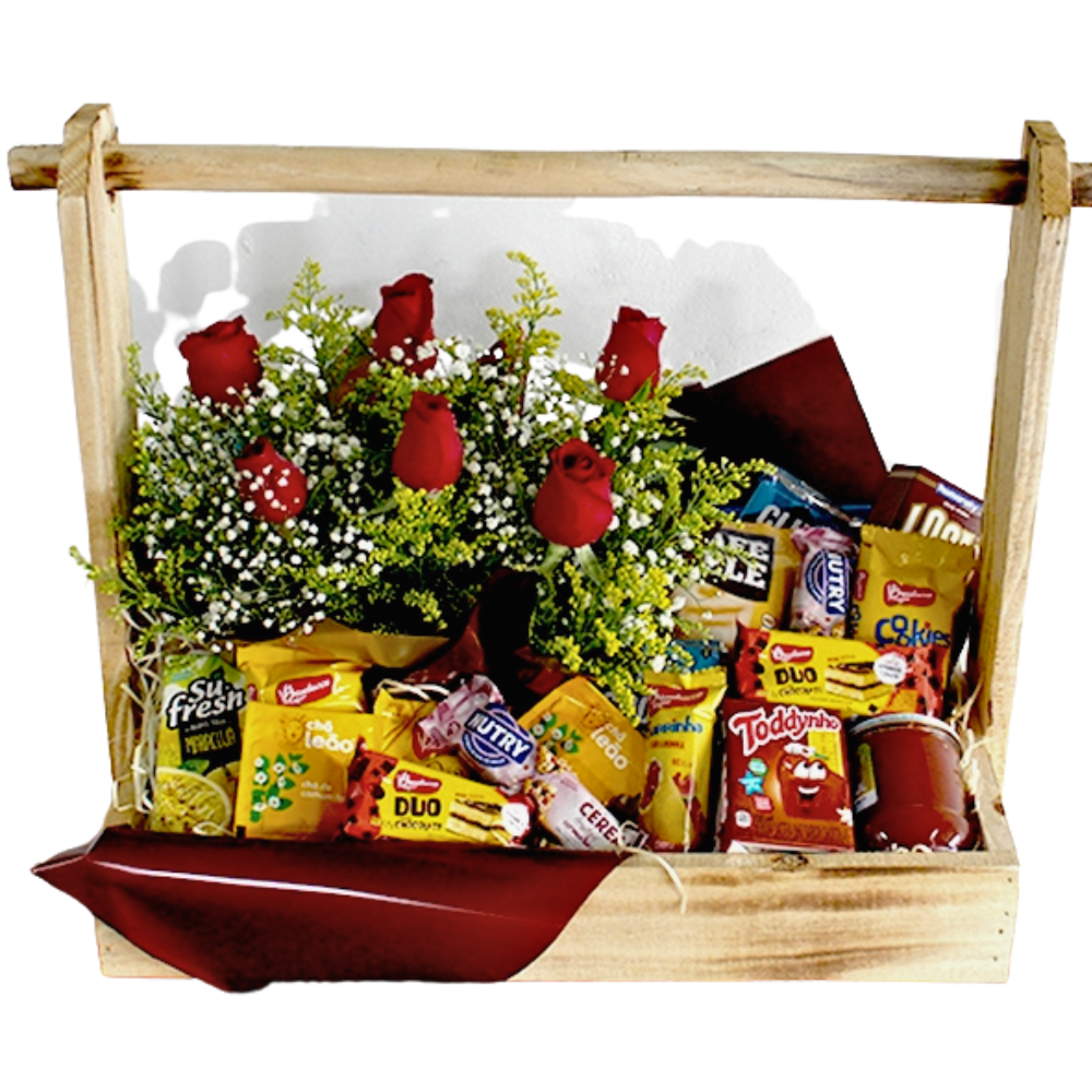 Cesta de Caf - Rosas e Sabor