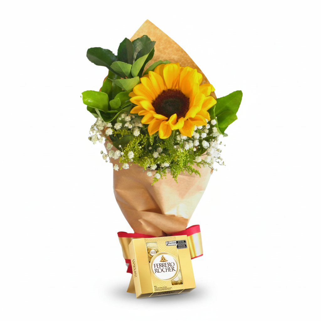 Mini Buque de Girassol com Ferrero 