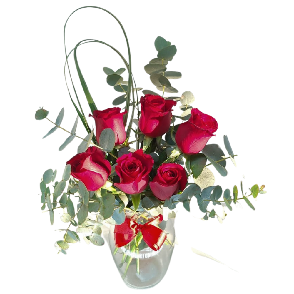 Arranjo no Vaso de Vidro - Elegncia em 6 Rosas