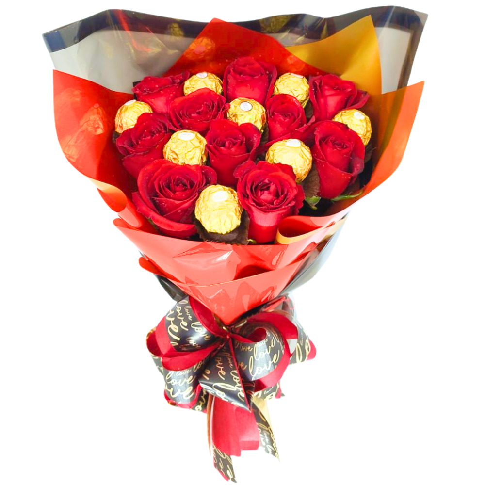 Buqu 10 Rosas - Luxo Vermelho e Ferrero Rocher