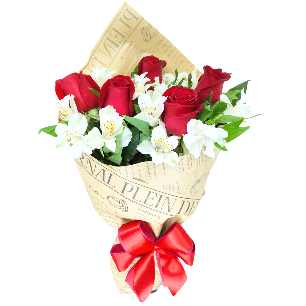 Buqu Clssico de 5 Rosas e Astromlias