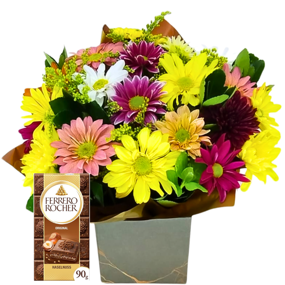 Arranjo de Flores Mistas com Chocolate Ferrero