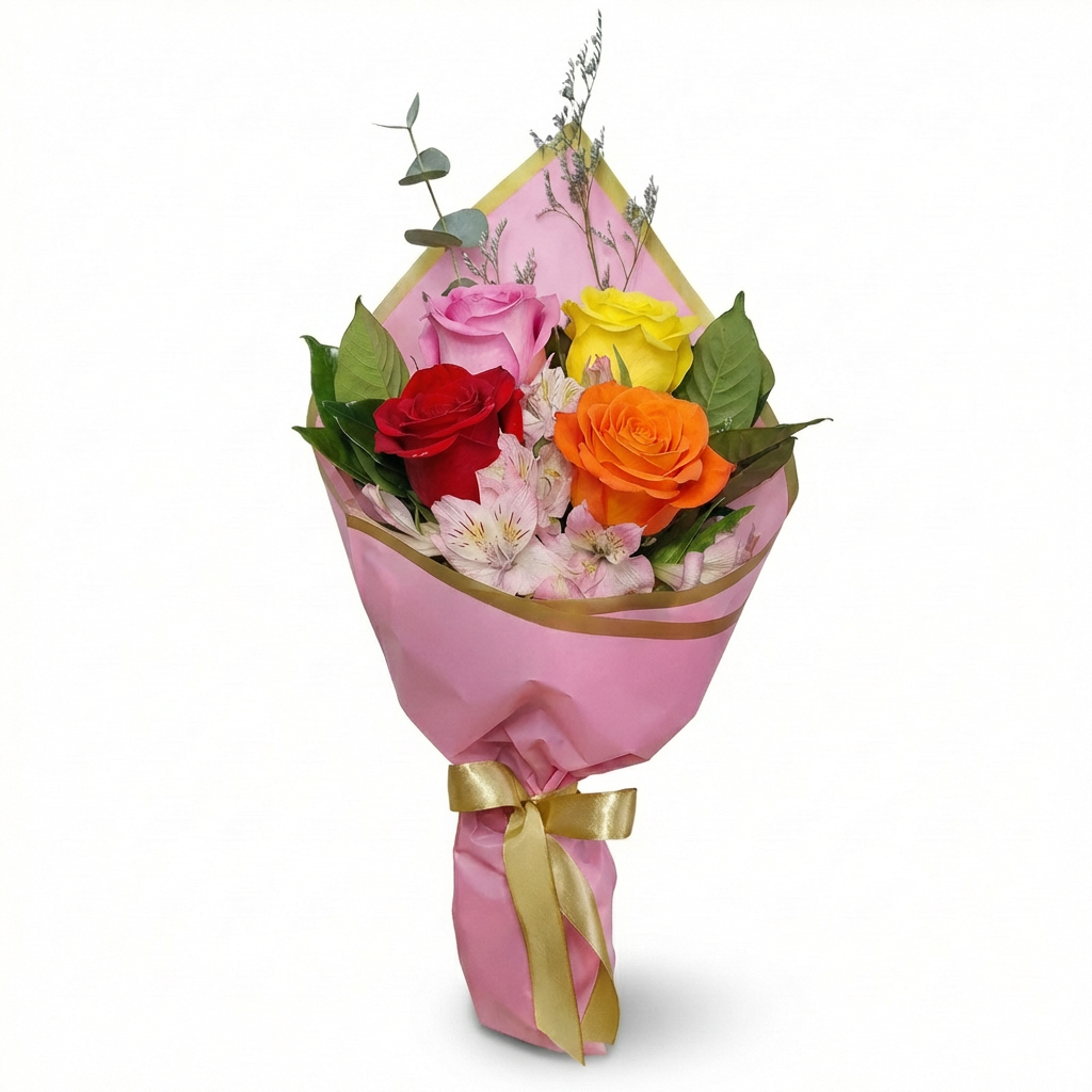 Mini Buqu� Singelo � 4 Rosas Coloridas