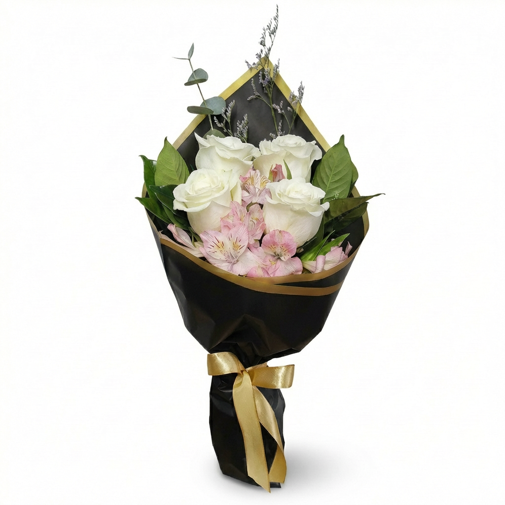 Mini Buqu� Singelo � 4 Rosas Brancas