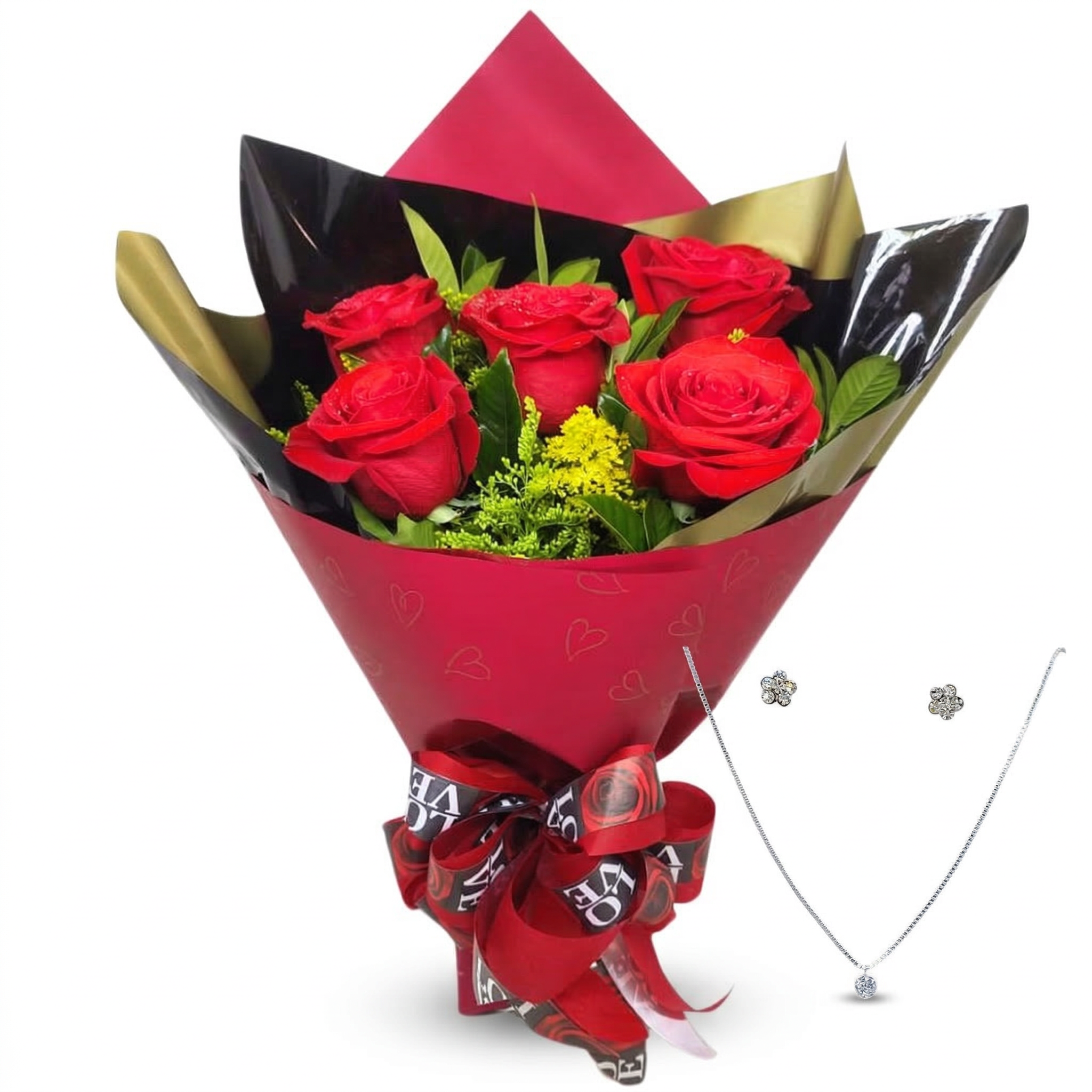 Buqu� 5 Rosas Colombianas com joia -  Encantos