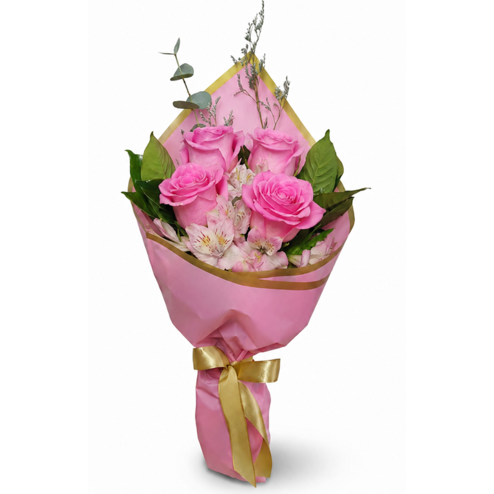 Mini Buqu� Singelo � 4 Rosas cor de Rosa 