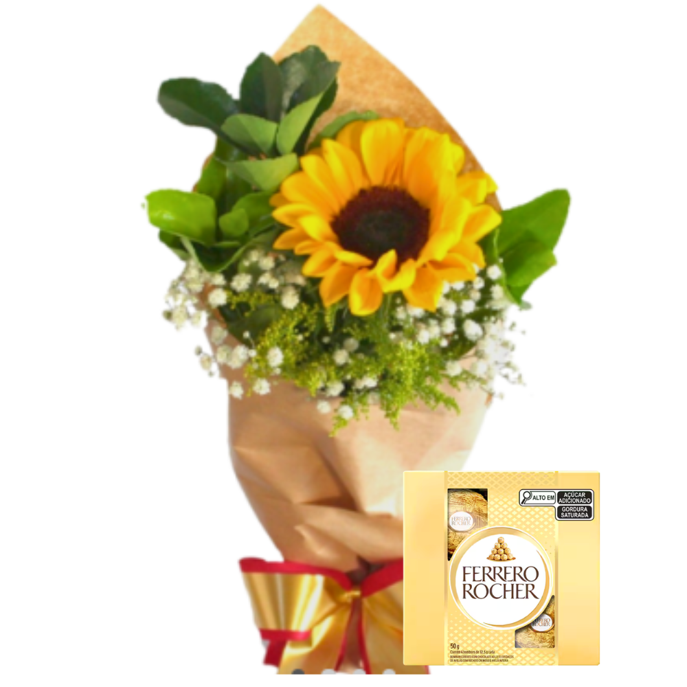 Mini Buque de Girassol com Ferrero 