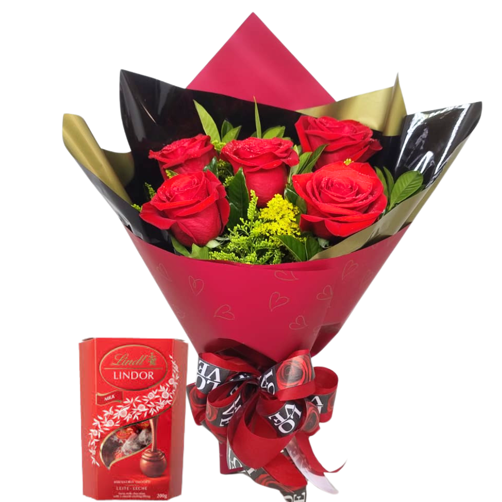 Buquê de Rosas Vermelhas com Chocolate Lindt Lindor